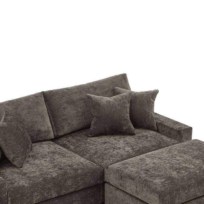 Modern Oversized Chenille Modular Sectional Sofa with Ottoman