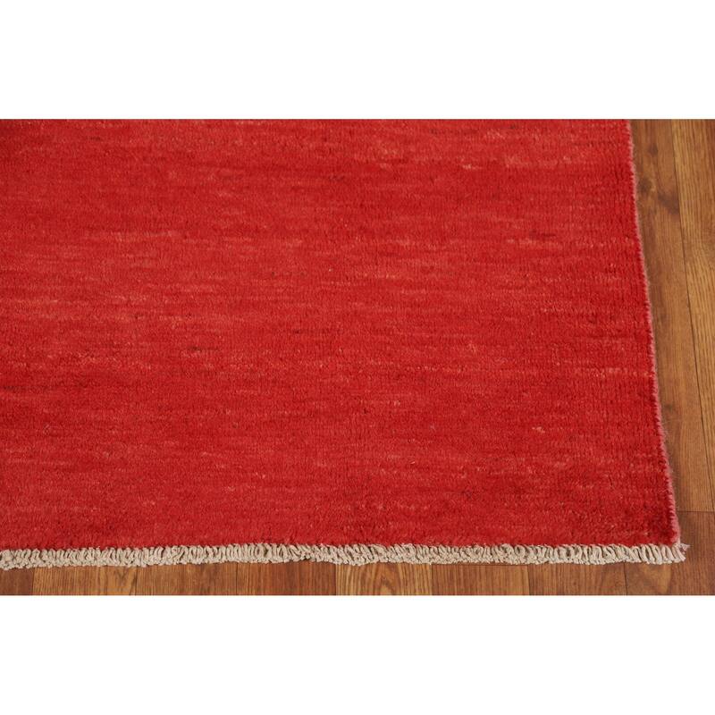 Modern Red Gabbeh Oriental Rug Hand-Knotted Wool Carpet - 3'1" x 4'10"