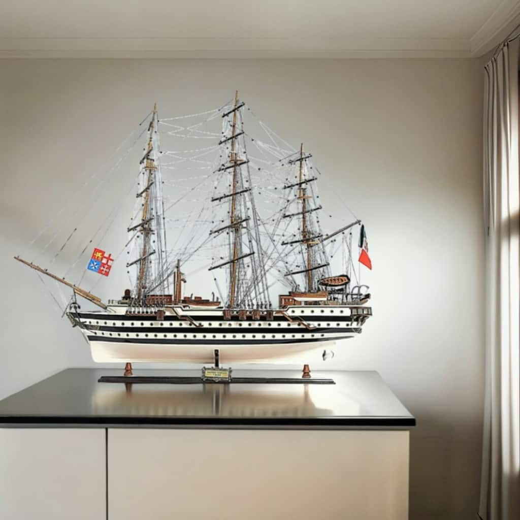 HomeRoots 32" Black and White Amerigo Vespucci Hand Painted Decorative Boat - 36' X '32' X '9