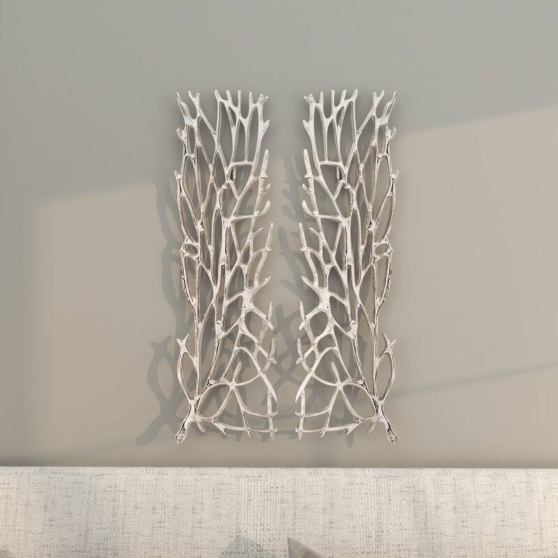 Silver Aluminum Metal Inspired Coral Wall Decor (Set of 2) - Silver or Gold