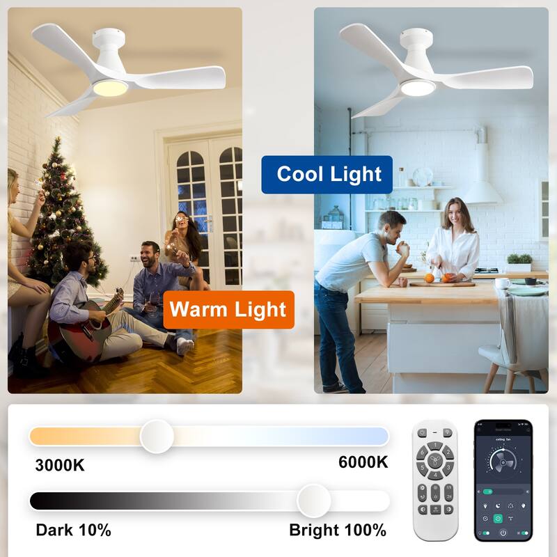 Ceiling Fan Without Light: 42-52 Inch 3 Blade Indoor Outdoor Fans for Patios