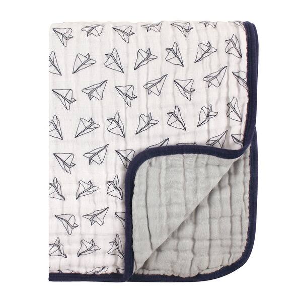 slide 1 of 1, Hudson Baby Infant Boy Muslin Tranquility Quilt Blanket, Paper Airplane, One Size - Paper Airplane - One Size One Size - Paper Airplane