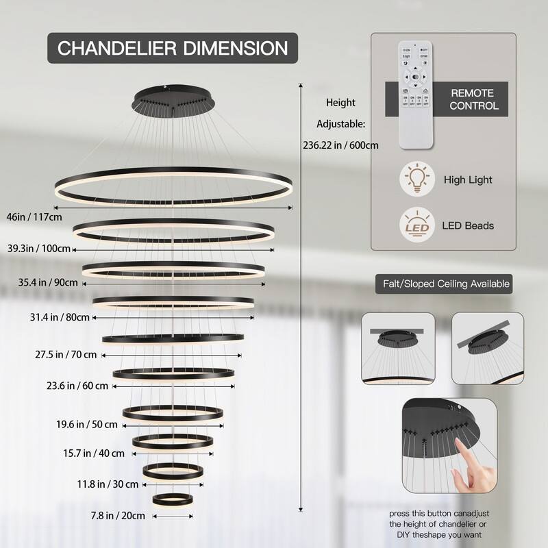 Modern LED Ring chandelier Large High Ceiling Chandelier