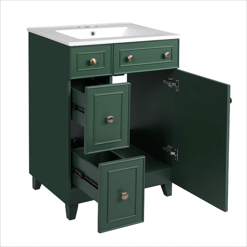 Roomfitters 24" Bathroom Vanity Cabinet with Ceramic Sink, 2 Drawers, 1 Soft-Close Door