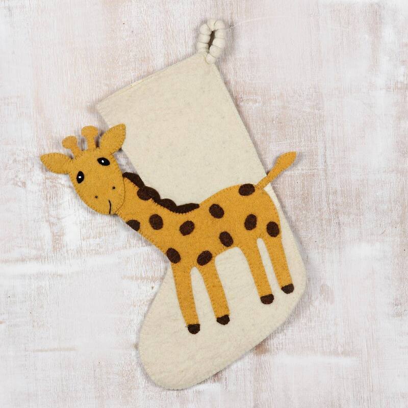 Novica Handmade Holiday Giraffe Wool Christmas Stocking