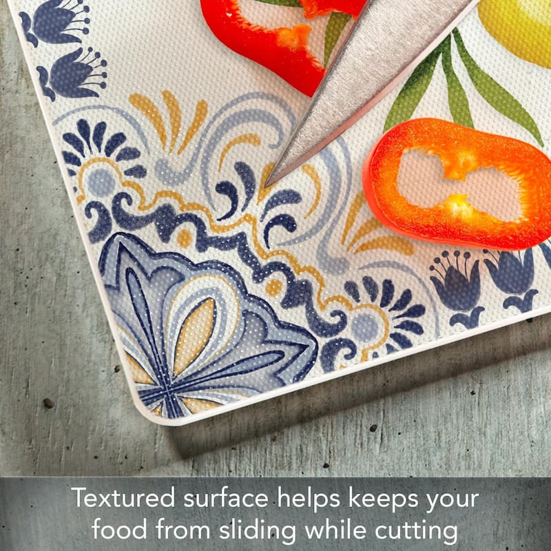 Mediterranean Citrus 3mm Heat Tolerant Tempered Glass Cutting Board 15” x 12” Manufactured in the USA Dishwasher Safe
