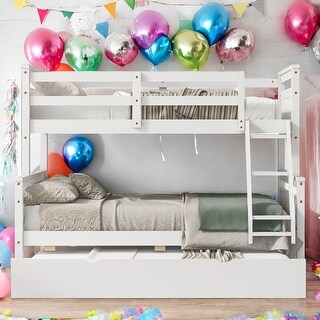 Twin over Full Bunk Bed with Ladder, Twin Size Trundle, Safety Guardrail
