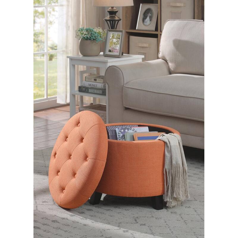 Convenience Concepts Designs4Comfort Round Storage Ottoman - Coral Fabric