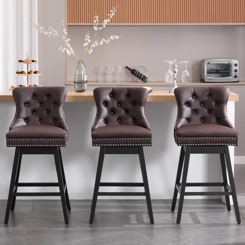 26"/29" Faux Leather Swivel Counter and Bar Height Stools (Set of 1/2/3/4) - Set of 3 - Brown - Bar Height