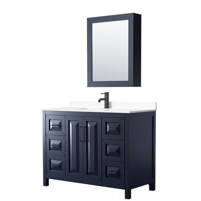 Wyndham Collection Daria 48" Free Standing Single Basin Vanity Set - Dark Blue / White Cultured Marble Top / Matte