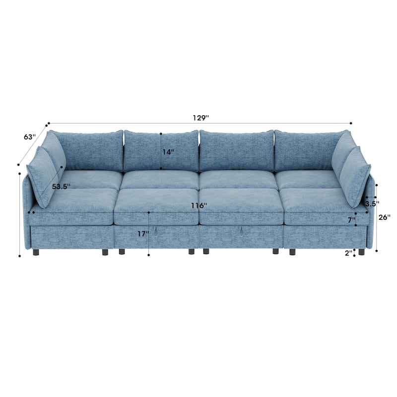 Modular Sectional Sofa with Storage, 8-Seat Convertible Sleeper Sofa Set, Chenille Flexible Modular Combination