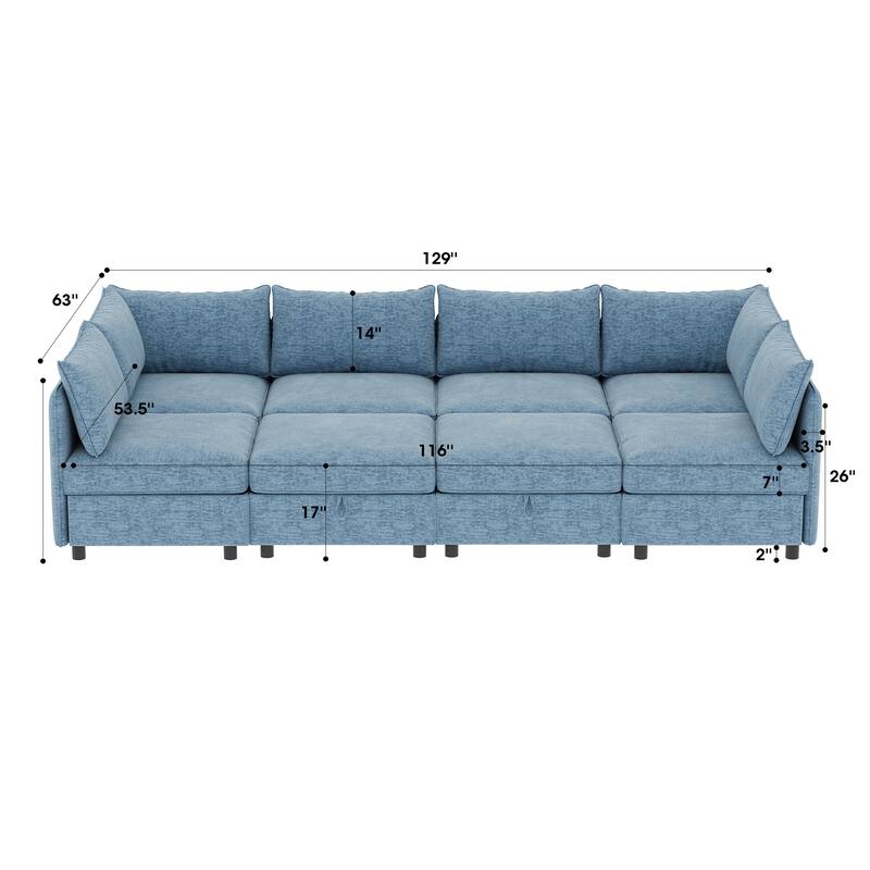 Oversized Modular Sectional Sofa Bed Convertible Sleeper Sofa Set 8-seat Daybed with 2 Storage Ottomans and Chaise Lounge