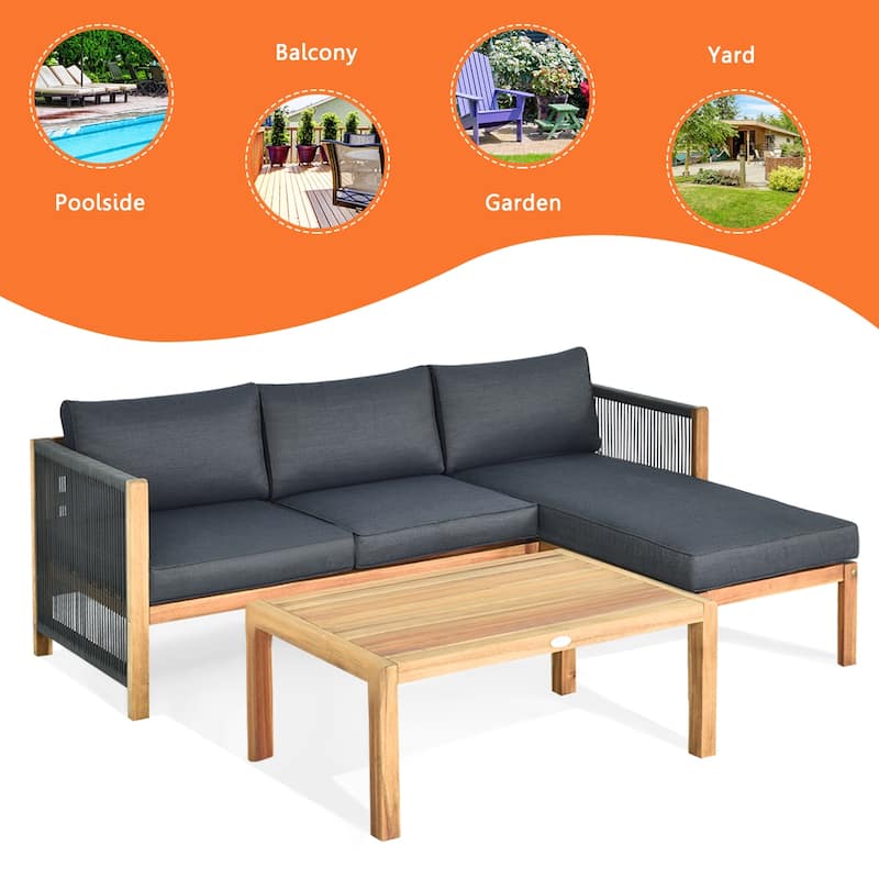 Costway 3PCS Patio Sofa Furniture Set Thick Cushion Acacia Wood - See Details