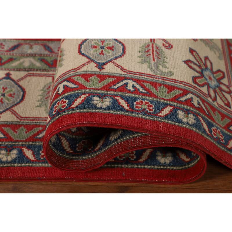 Traditional Red Geometric Kazak Oriental Area Rug Handmade Wool Carpet - 8'1" x 10'0"