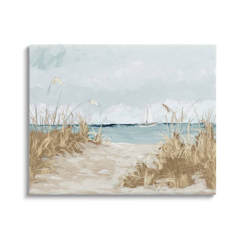 Stupell Sandy Beach Walkway Distant Sailboats Floating Sea Canvas Wall Art, Design by Julie Derice - 40 x 30