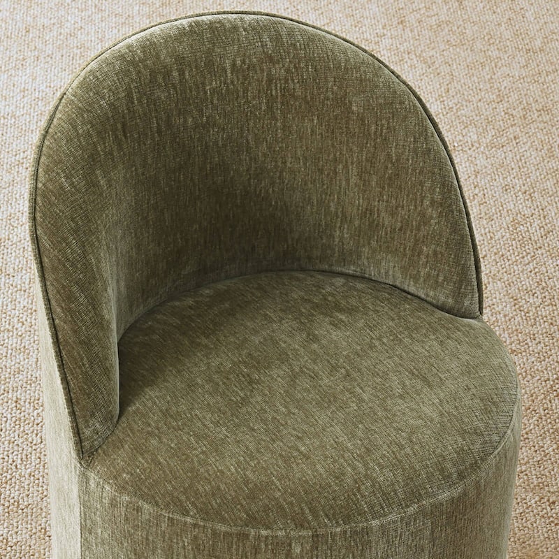 Chenille Rolling Upholstered Dining Chair with Castors (Set of 2)