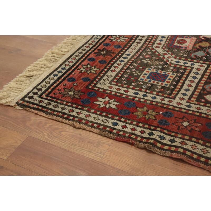 Hand Knotted Oriental 100% Wool Carpet Traditional Geometric Brown Kazak Area Rug - 5' 9'' X 3' 4''