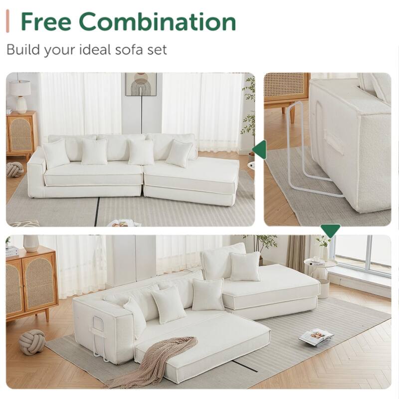 133" Lamb Velvet Convertible Sleeper Sofa with 7 Pillows (3 Back + 4 Throw), Foldable Gaming Bed Design