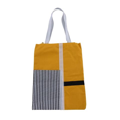 Shop LC Handcrafted Yellow Stripes Pattern Dinir Canvas Zipper Closure Tote Bag - Butterscotch - 11.02 X 13.78 Inches