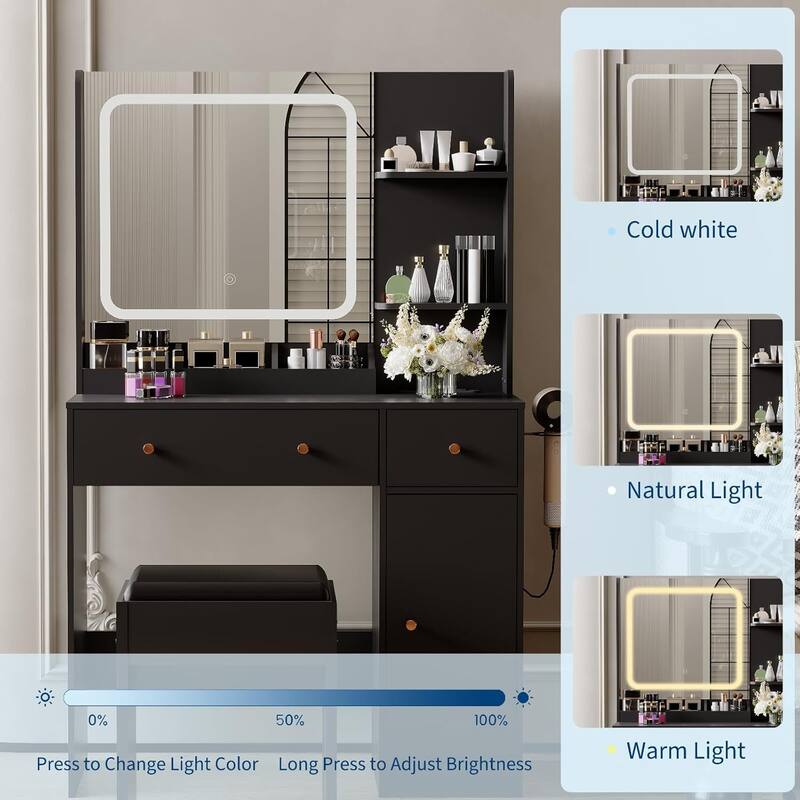 Makeup Vanity Desk Dressing Table Set with Stool for Bedroom