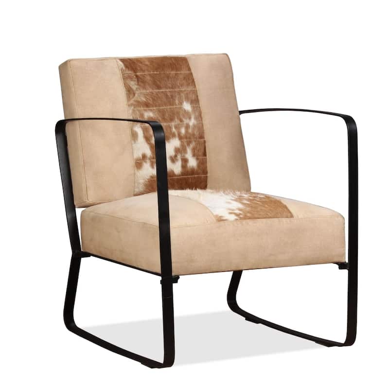 vidaXL Sofa Single Sofa Chair with Metal Frame for Living Room Genuine Leather - 23.6" x 25.2" x 29.1"