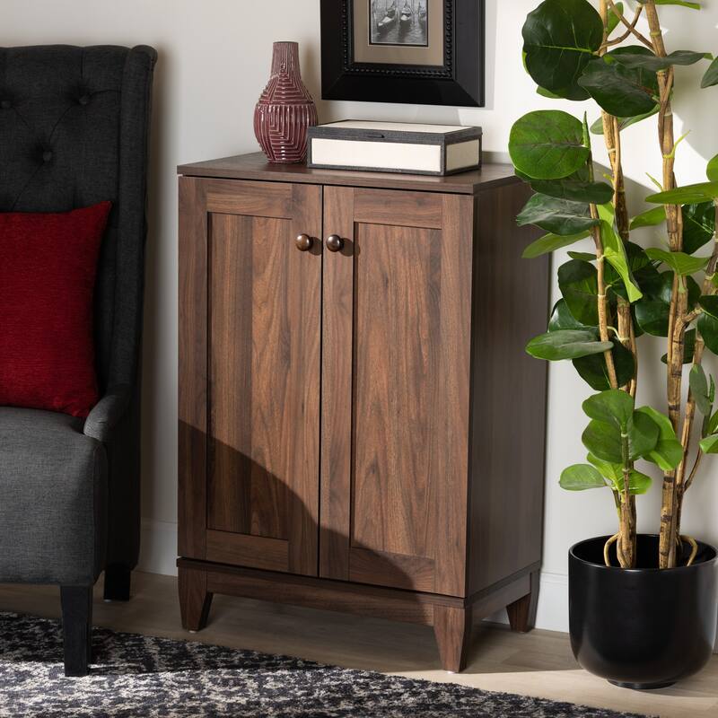 Nissa Walnut Brown Finished Wood 2-Door Shoe Storage Cabinet