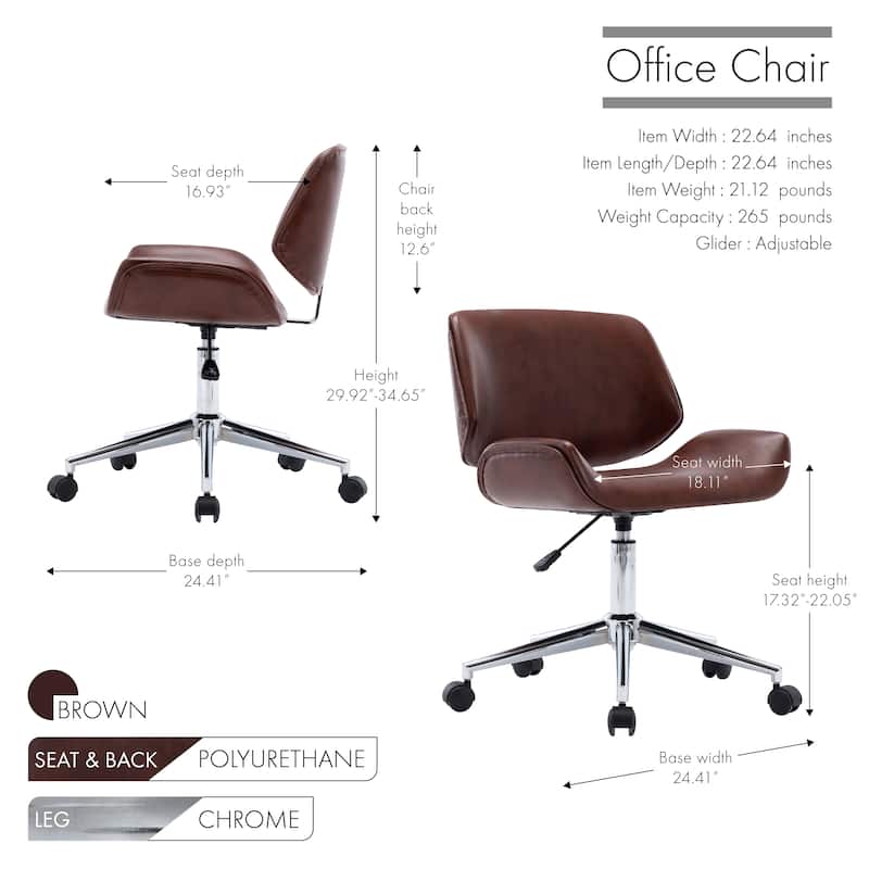 Porthos Home Orli Faux Leather or Fabric Mid-Century Office Chair