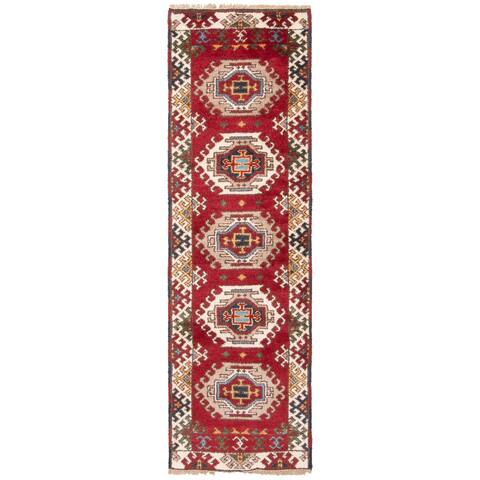 ECARPETGALLERY Hand-knotted Royal Kazak Dark Red Wool Rug - 2'1 x 6'11