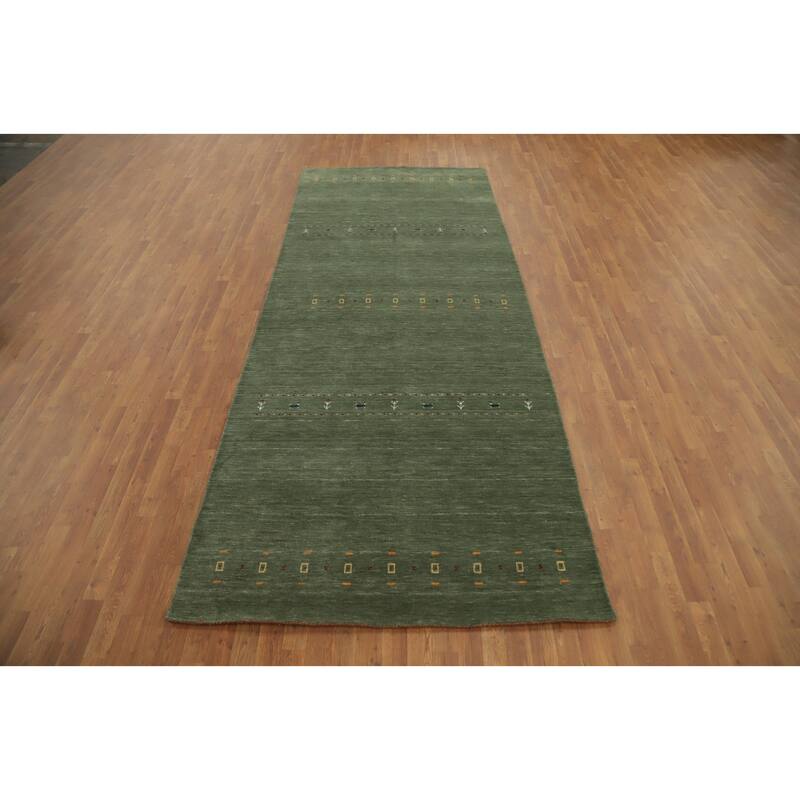 Hand Knotted Oriental 100% Wool Carpet Tribal Animal Pictorial Green Gabbeh Area Rug - 12' 1'' X 5' 0''