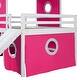 preview thumbnail 30 of 28, Full Size Loft Bed with Slide, Tent & Tower, Playhouse Design, Solid Wood Frame, Castle-Themed Bed for Kids, Blue