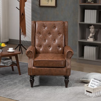 Upholstered Lounge Accent Chair,Brown PU Leather,Multi-scene Use