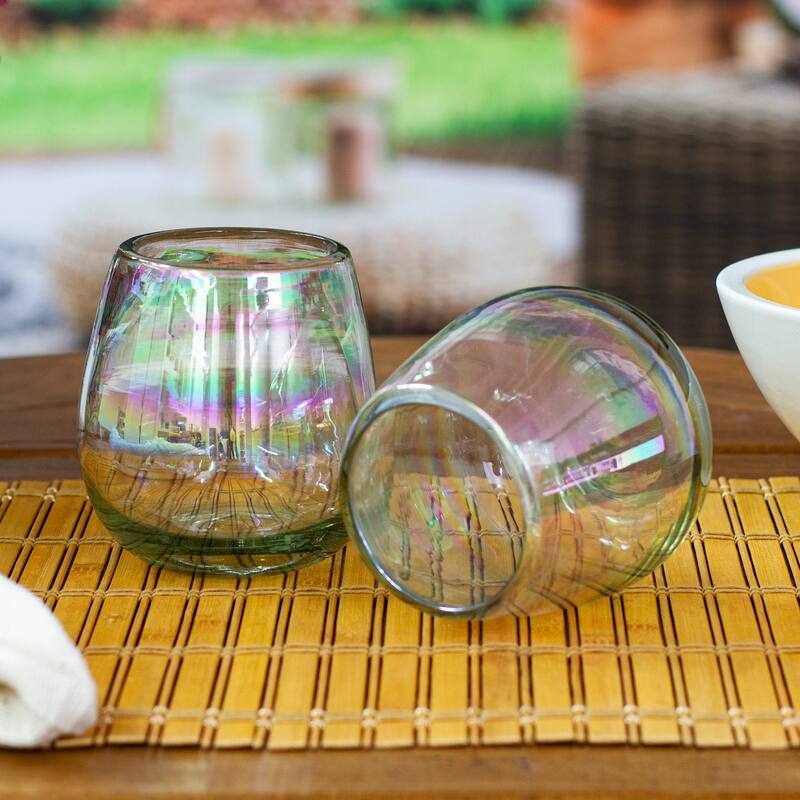 Novica Handmade Ethereal Joy Handblown Recycled Stemless Wine Glasses (Pair)