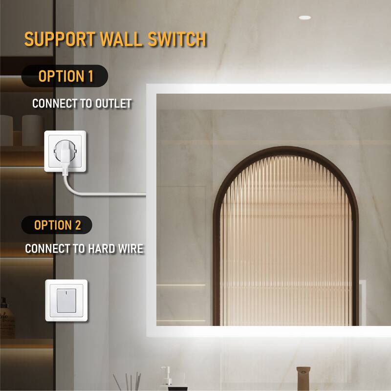 Wall Mounted Bathroom Frameless With Back/Front Light LED Mirror,Anti-fog