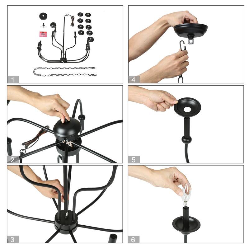 Modern Farmhouse 9-Light Black Chandelier Classic Tierd Lights for Dining Room