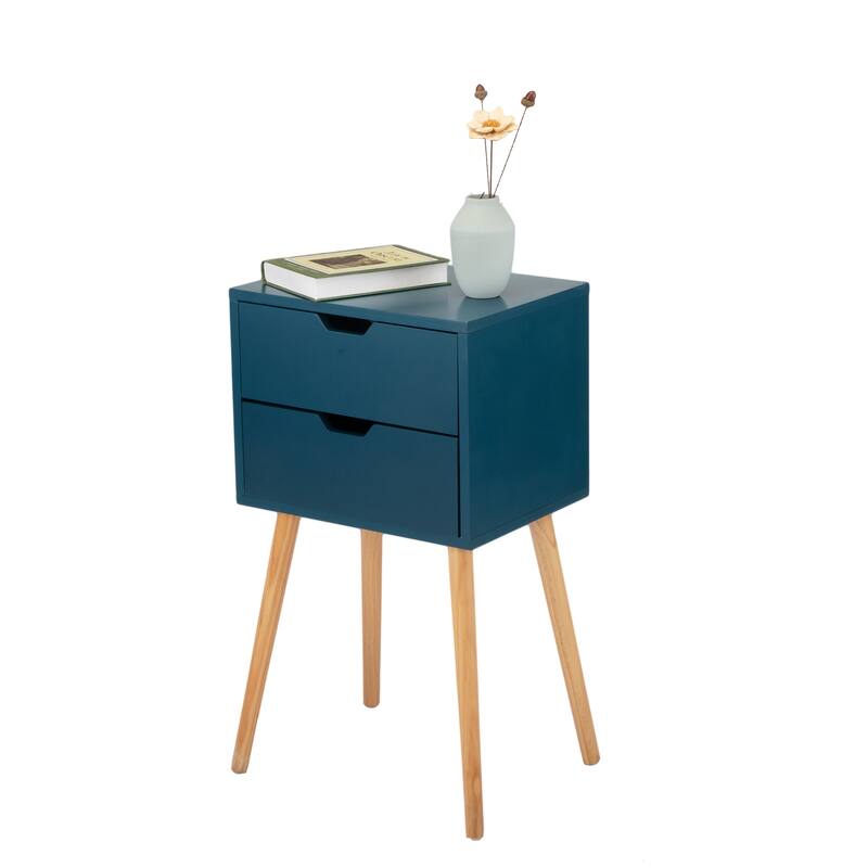 Set Of 2 Nightstand With 2 Drawers, Mid Century Wood Bedside Tables Living Rooms, Sofa Side End Table