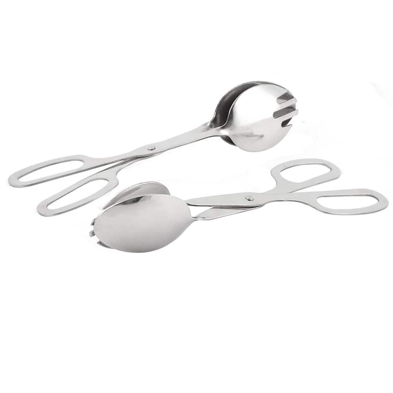 Food Cake Barbecue Stainless Steel Scissors Style Tong Clip Clamp 2 PCS - Silver Tone