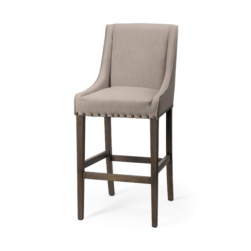 Kensington Beige Fabric Seat with Brown Solid Wood Frame Bar Stool