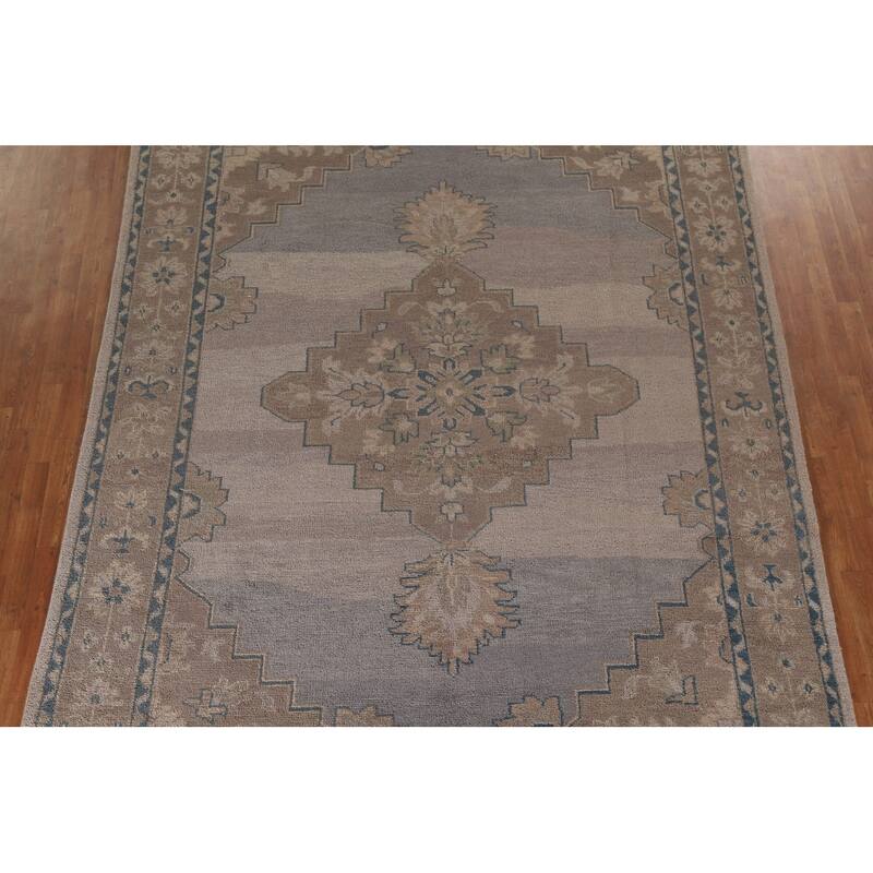 Geometric Oushak Style Area Rug Hand-knotted Oriental Wool Carpet - 8'9"x 11'9"