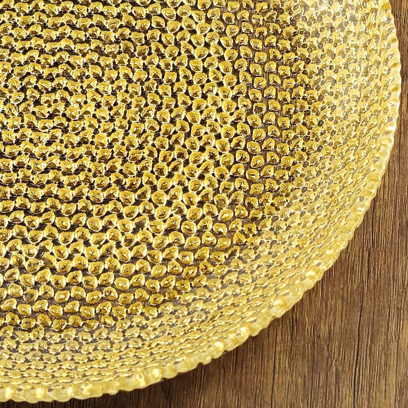 Versatile Gilded Glass Dinnerware with Pebble Pattern and Distressed Finish