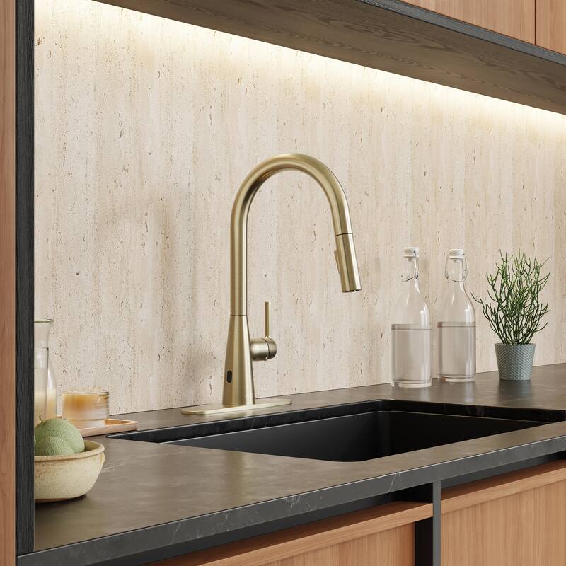 Modern Touchless Satin Brass Pull-Down Kitchen Faucet