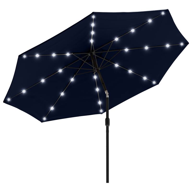 Patio Umbrella with Lights - 10 ft Outdoor Sun Shade Canopy with 32 Solar LEDs by Pure Garden (Navy Blue)