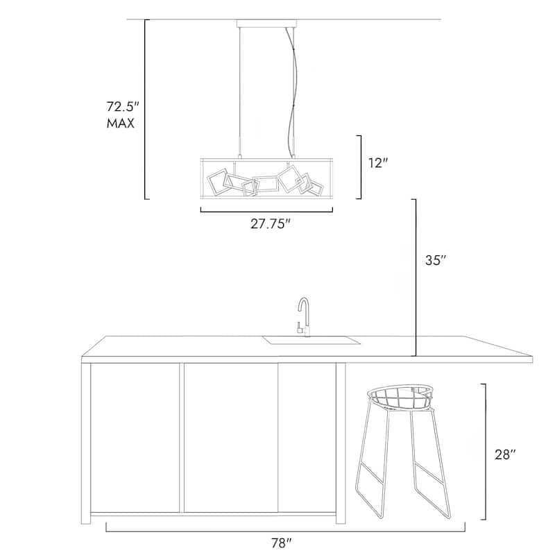 Modern 8-Light LED Chandelier Black Gold Kitchen Island Light - W 27.75" x H 12"