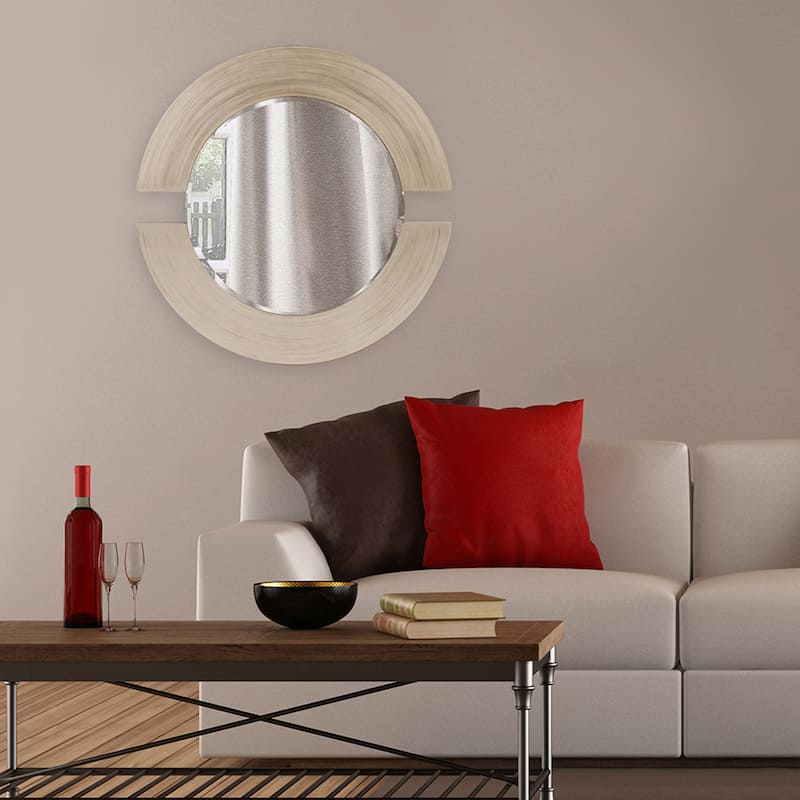Allan Andrews Round Warm Silver Wall Mirror with Partial Brown Wood Frame - 38"