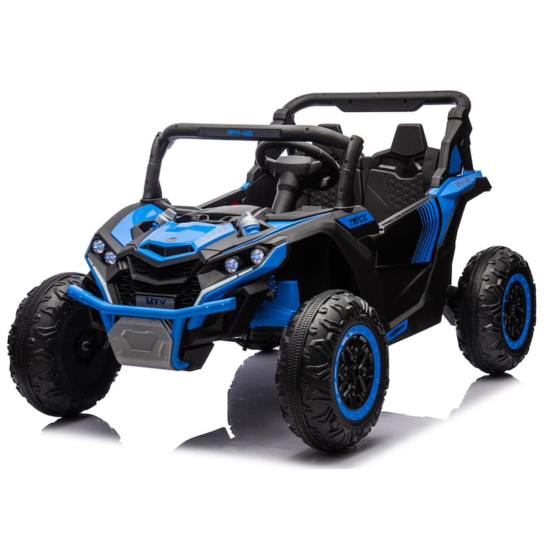 24V 2-Seater Kids Electric UTV Ride-On for Ages 3+, Remote Control with Bluetooth & LED Lights - Blue