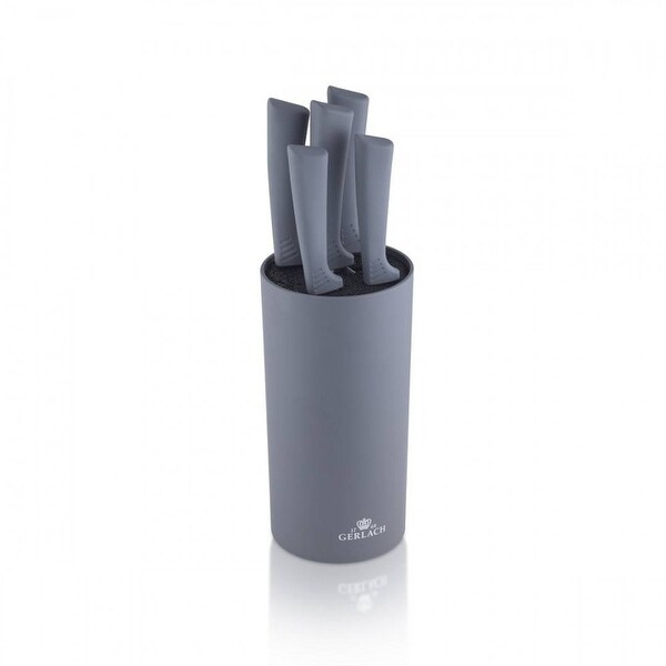grey knife block with knives