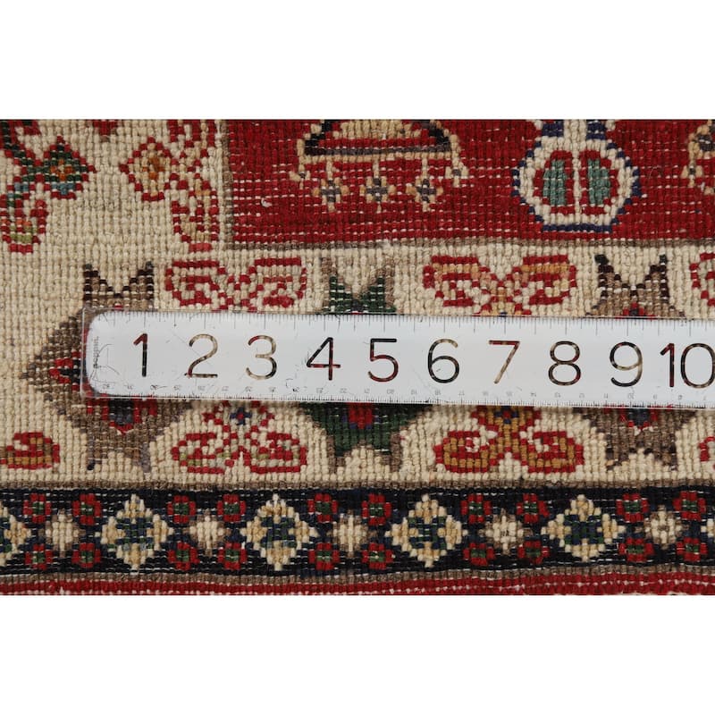 Red Geometric Kazak Oriental Accent Rug Hand-Knotted Wool Carpet - 2'0"x 3'0"