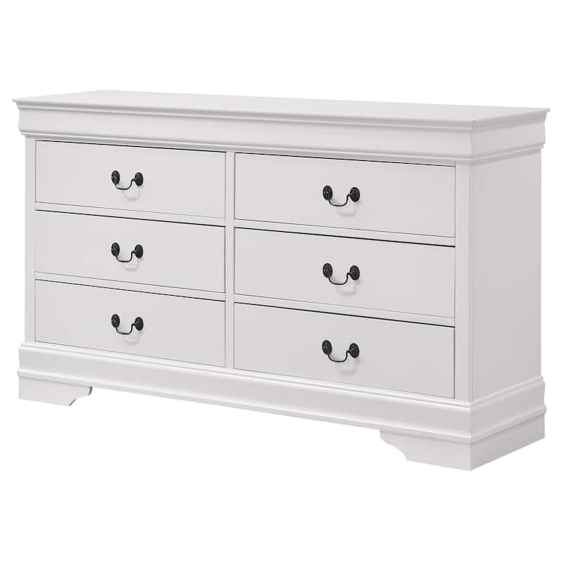 Louis Philippe 6-drawer Dresser and Mirror White