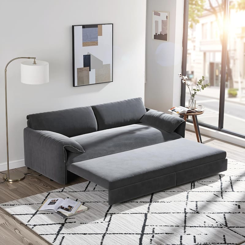 Homy Casa 66" Queen Pull-Out Sofa Bed with Storage, Velvet Loveseat, Designed for Everyday Living Work, Relax, Sleep