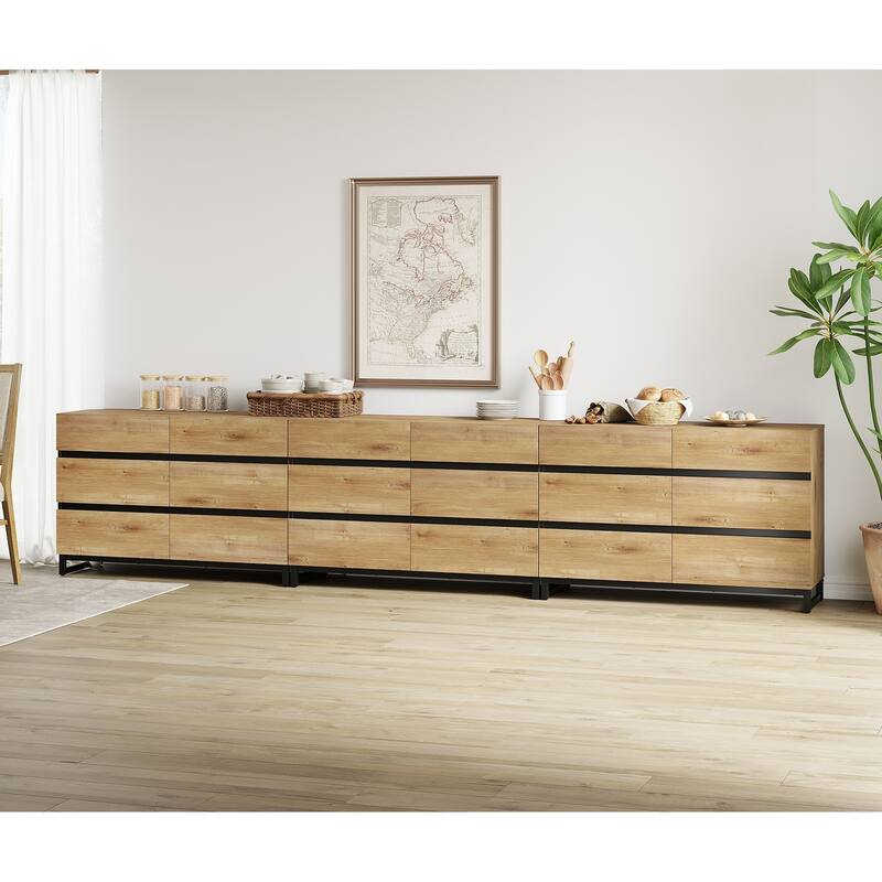 WAMPAT Modern Buffet Sideboards, Sideboard Buffet Cabinet with 6 Drawers , Coffee Bar Storage Cabinet for Kitchen - 3PCS - Oak