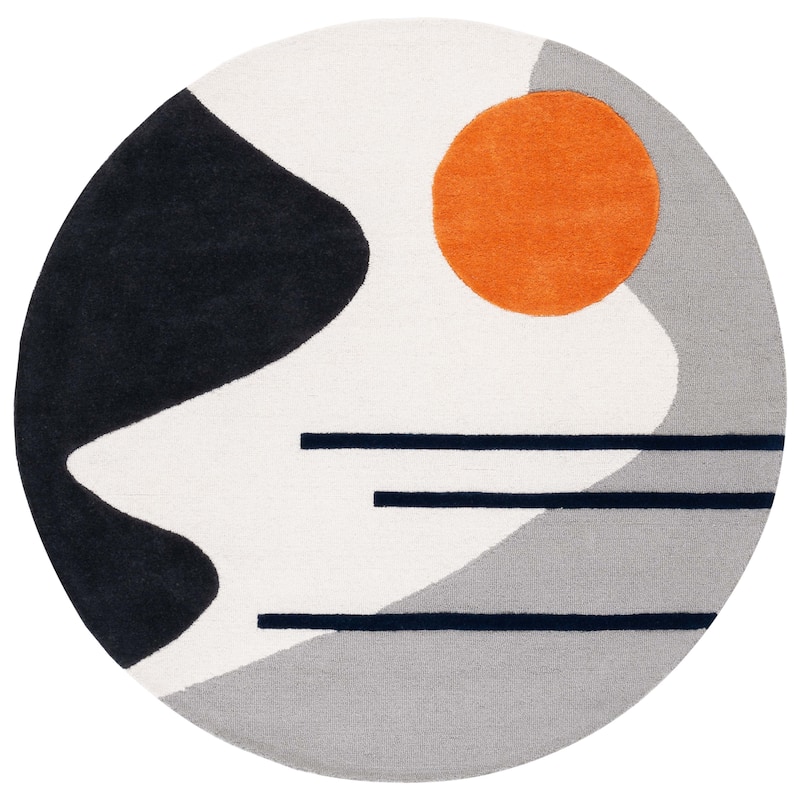 SAFAVIEH Handmade Rodeo Drive Mya Mid-Century Modern Wool Rug - 6' Round - Grey/Black